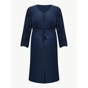 ELOQUII Elements Women's Plus Size Puff Sleeve Plisse Dress Navy